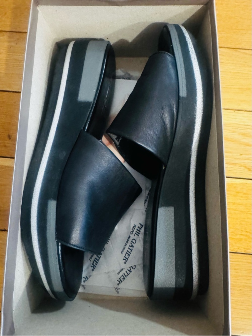 REPO Black Soft Leather Platform Slide Sandals - Italian Made